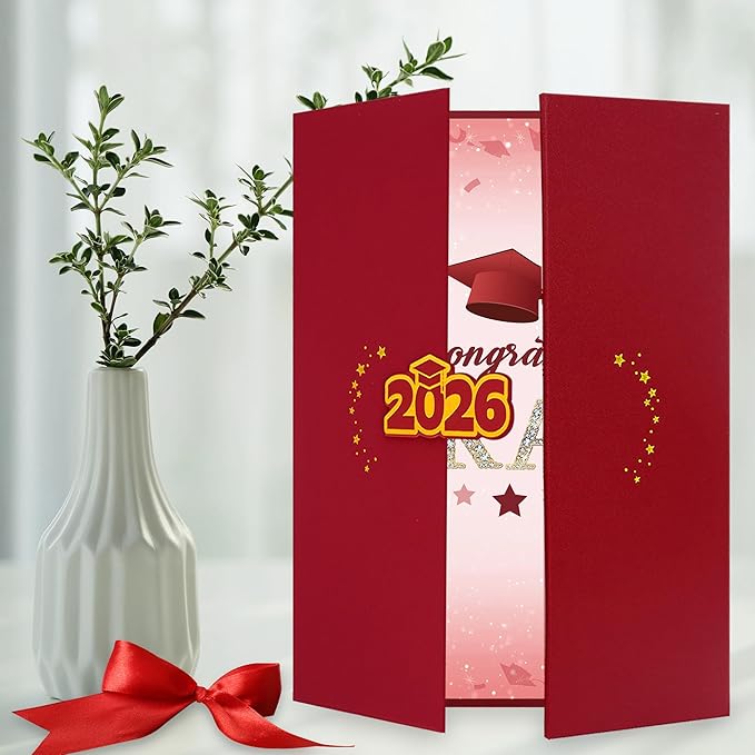 Vlipoeasn 2PCS Graduation Guest Book Alternative, Red Gold Class of 2026 Graduation Party Decorations, Graduation Signature Book for 2026 College High School, Unique Graduation Gifts for Friends