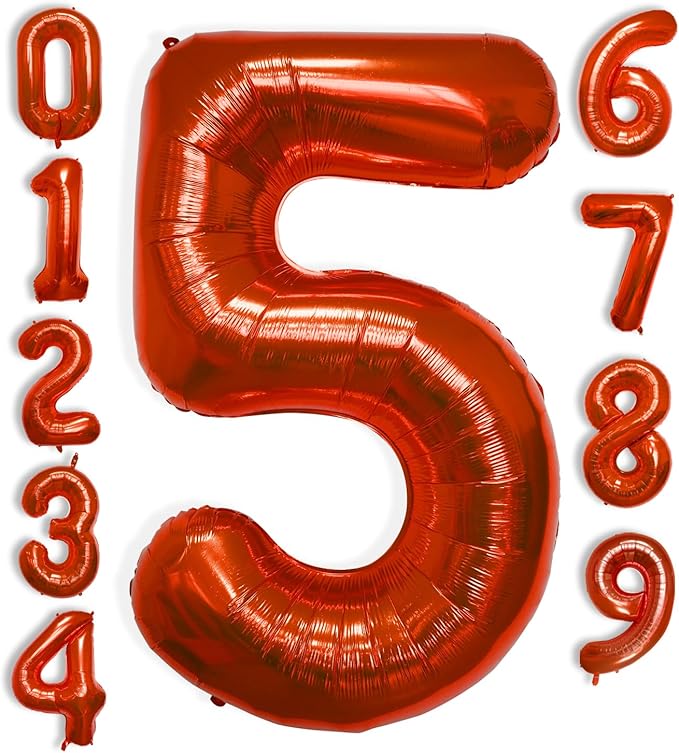 40 Inch Large Red Number Celebration and Decoration Balloon for Birthday Parties, Graduations, Anniversaries, Weddings, Photo Shoots, Special Events - Helium Foil Mylar (Red Number 5)