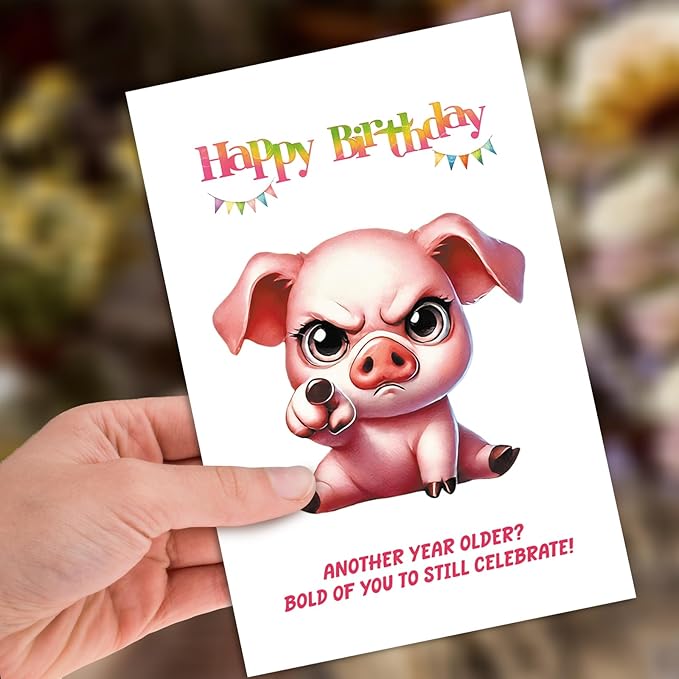 Funny Pig Birthday Card, Cute Birthday Cards Gifts for Pig, Piglet, Farm Animal Lovers, Men, Women, Him, Her, Friend, Coworker