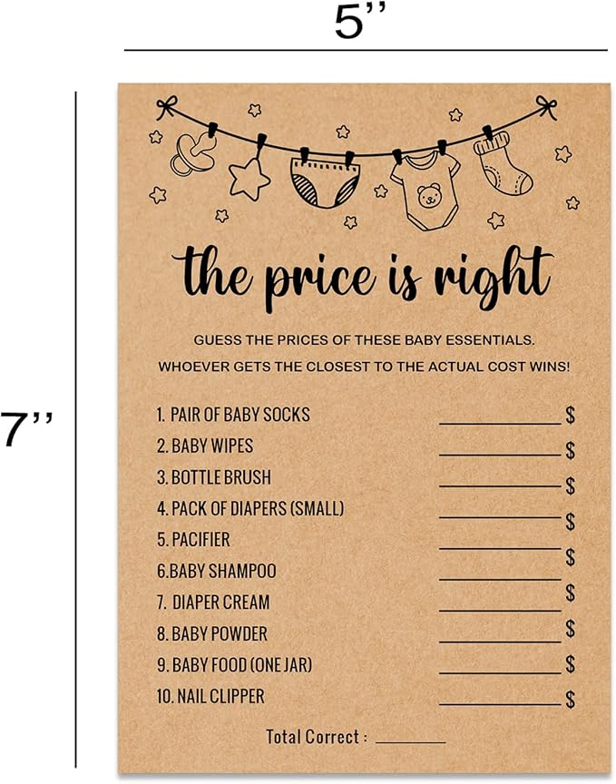 Baby Shower Game, The Price Is Right, 30 Game Cards Included, Kraft