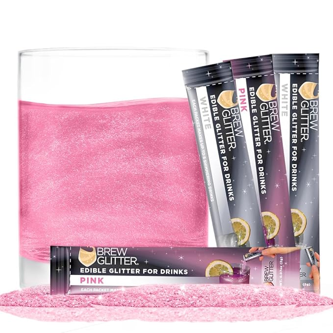 Brew Glitter Valentine's Day Combo Pack (Pink and White) Edible Drink Glitter 4 x 2g Packets for Cocktails, Beer, Wine & Beverages