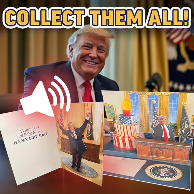 Talking & Dancing Donald Birthday Card - Pop-Up 3D Figure Moves & Plays Real Voice - Funny Trump Card for Him, Her, Dad, Brother - Hilarious Gag Gift with Music & Motion, Envelope Included