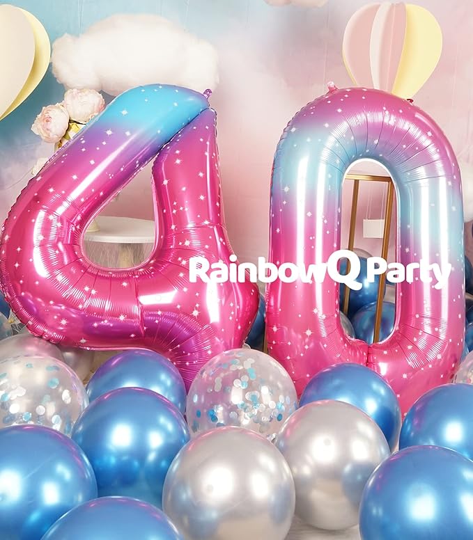 40 Number Balloons 40 Inch for Women Big Starry 0-9 Foil Mylar Large 40 Balloon Numbers Happy 40th Birthday Party Anniversary Decorations Supplies