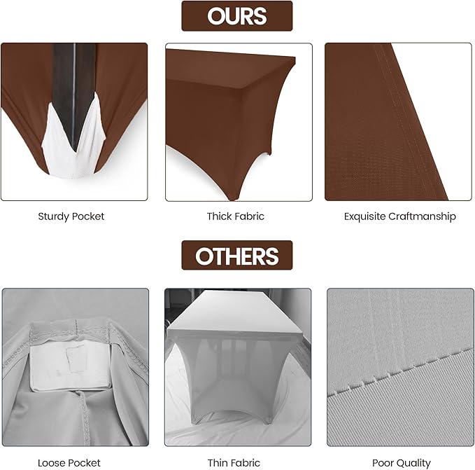 Utopia Kitchen Spandex Tablecloth 1 Pack [6FT, Light Coffee] Tight, Fitted, Washable and Wrinkle Resistant Stretch Rectangular Patio Table Cover for Event, Wedding, Banquet & Parties[72Lx30Wx30H Inch]
