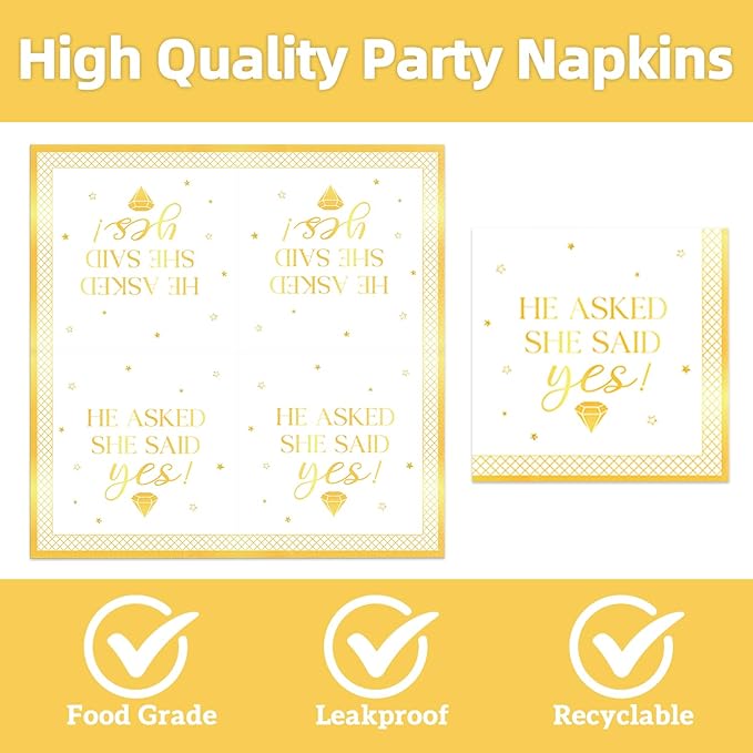 40Pcs Engagement Birthday Party Plates and Napkins She Said Yes for Women Men Wedding Birthday Party Bridal Tableware Engagement Supplies Decorations