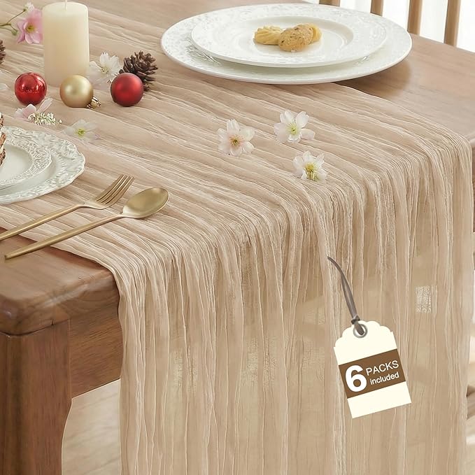 IVAPUPU 6 Pcs Cheesecloth Table Runner - 10ft Nude Easter Spring Boho Gauze Cheese Cloth Table Runners for Baby Shower Decoration Wedding Party Garden Farmhouse Decor