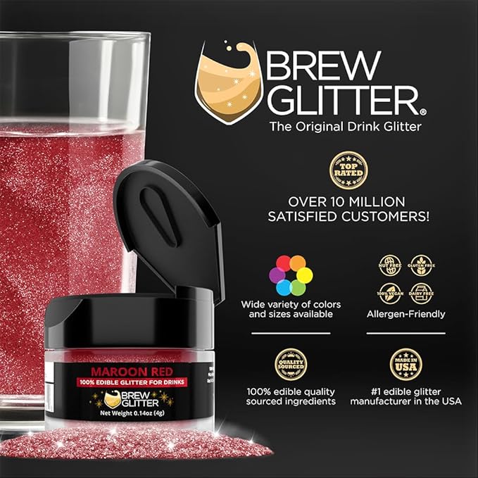 Brew Glitter Edible Glitter for Drinks, Cocktails, Beer, Garnish & Beverages (Maroon, 4 Grams)