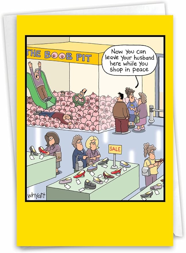 NobleWorks - 1 Funny Cartoon Card for Birthdays - Happy Bday Celebration for Grown-Ups, Humor Stationery Greeting - Boob Pit 4349