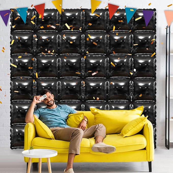 36 Piece XL Golden Square Foil Balloon Wall Screen Double Sided Square Balloon Screen Tunnel Arch Kit Mylar Square Balloons For Baby Shower Graduation Prom Birthday Party Decorations (Golden)