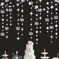Silver 50th Birthday Decorations Number 50 Circle Dot Twinkle Star Garland Metallic Hanging Streamer Bunting Banner Backdrop for 50 Year Old Birthday Happy 50th Anniversary Fiftieth Party Supplies