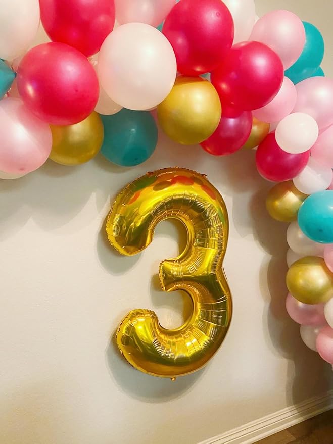 Numbers Balloon 3, 40 Inch Large Gold Balloon for Three Year Old Birthday Decor, 3 13 30 31 Birthday Party Decorations for Wedding Supplies