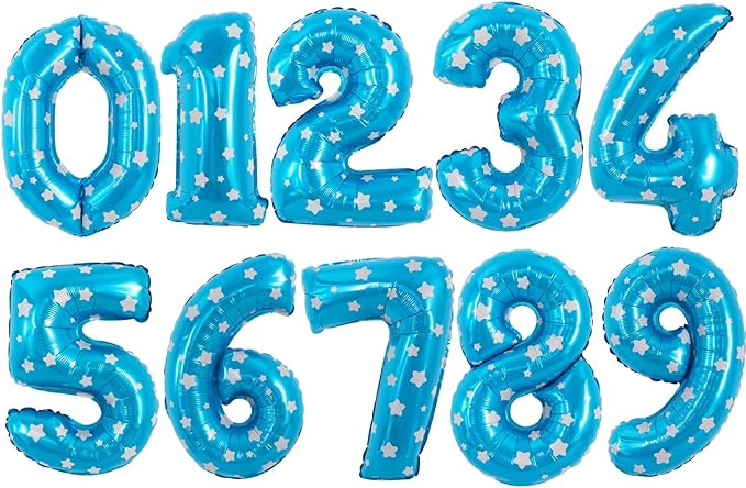 TONIFUL Balloons 16 Inch Blue polka dot 0-9 Number Mylar Foil Balloons Custom digitalal Balloons for 2026 New Year Eve Birthday Party Engagement Graduations Anniversary Baby Shower