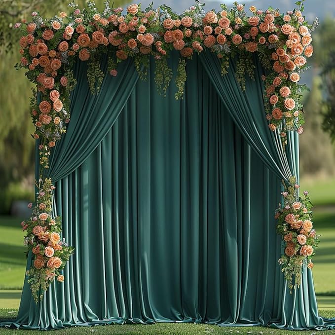 10x10ft Wrinkle Free Hunter Green Backdrop Curtain for Parties Soft Fabric Drapes Wedding Dark Green Curtain Backdrop for Birthday Party Decorations Background for Photography 5x10ft,2 Panels