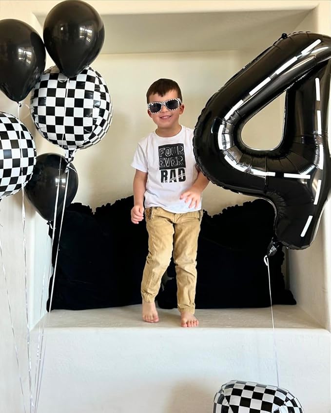 Race Car Number Balloon 40 inch, Black 0 Number Balloons, 10 20 30 40 50 Numbers Balloon Black Race Car Birthday Party Decorations for Boy Men