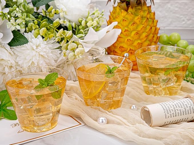 Hioasis 200Pcs 9OZ Gold Glitter Plastic Cups - Gold Plastic Cups, Heavy Duty & BPA-free for Party, Wedding, Celebrations