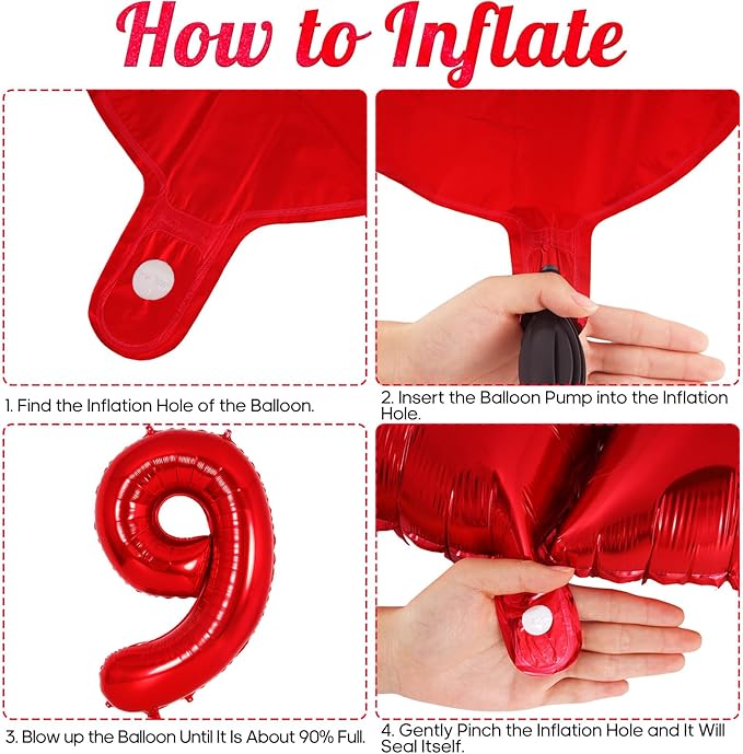 Red Number 9 Balloon 40 Inch, Big Large Foil Helium Number Balloons, Jumbo Giant Mylar Number 9 Balloons for 9 Year Old Birthday Red Party Decorations Supplies Anniversary