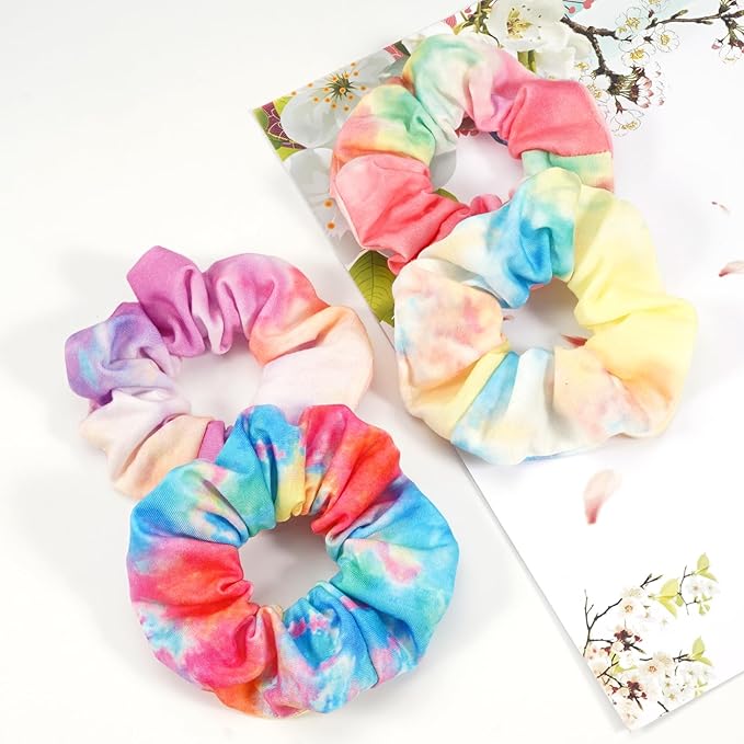 Tie Dye Hair Scrunchies for Women Girls Cute Candy Colors Elastic Hair Ties Ponytail Holder Tie Dye Party Favors Hair Accessories
