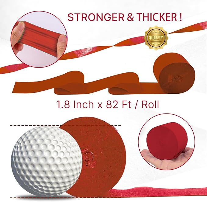 PartyWoo Crepe Paper Streamers 4 Rolls 328ft, Pack of Burgundy and Gold Crepe Paper for Party Decorations, Wedding Decorations, Birthday Decorations, Baby Shower Decorations (1.8 Inch x 82 Ft/Roll)