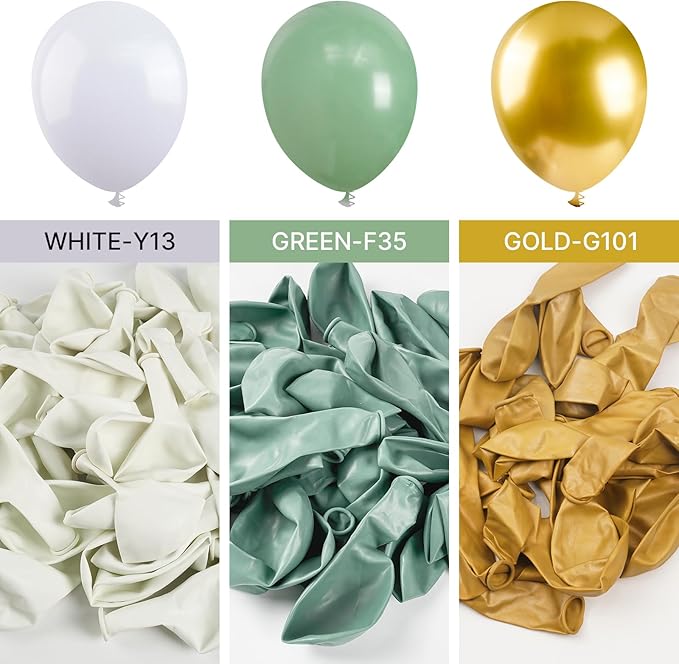 PartyWoo Sage Green Balloon Arch Kit Garland 152pcs Different Sizes of 18 12 10 5 Inch Olive Dusty Green White Gold Confetti Boho Balloons for Baby Shower Graduation Birthday Jungle Party Decorations