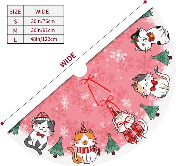 Cute Christmas cat Tree Skirt Xmas Tree Mat Christmas Tree Ornaments Decorations Holiday Party Indoor Outdoor 36"