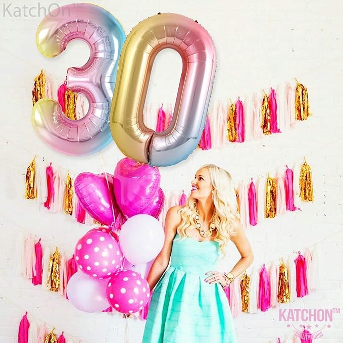 KatchOn Large, 40 Inch Rainbow Number 0 Balloon - Colorful, Giant Foil Mylar Balloon for Unisex Kids & Adults - Multicolor, 1 Count, Anniversary, Birthday, Unisex, All Ages