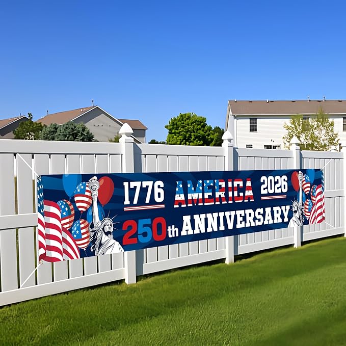 250th Anniversary American Banner Flag, 4th of July Decorations,1776-2026 USA 250th Birthday Premium Banner with Grommets, Decorations for Outdoor, Indoor, Yard, Garden, Porch (Style 1)