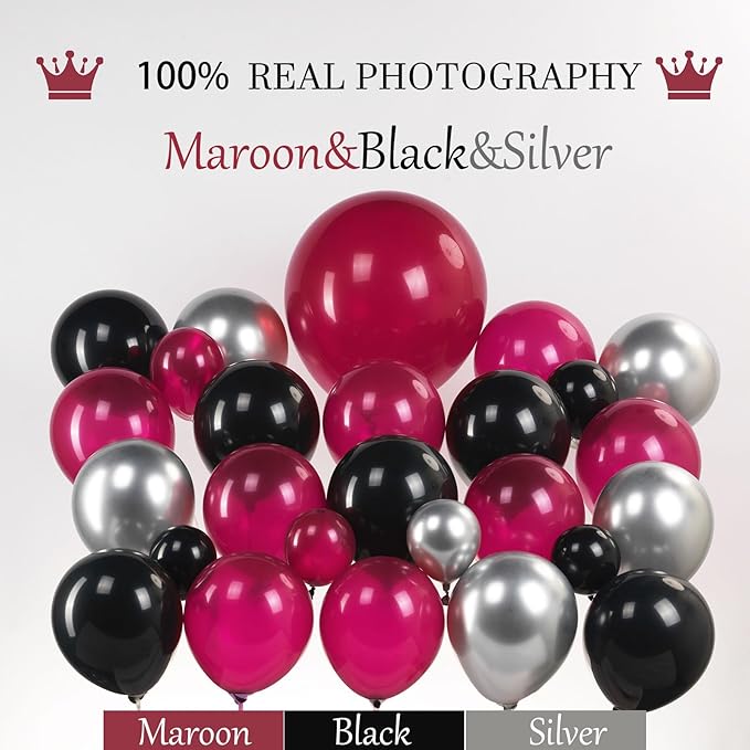 Black Maroon and Silver Balloon Garland Arch Kit 130+ Pieces with Maroon and Silver Stars, Graduation Certificate Graduation Cap GRAD Letters Mylar Balloons for 2026 Graduation Prom Decorations