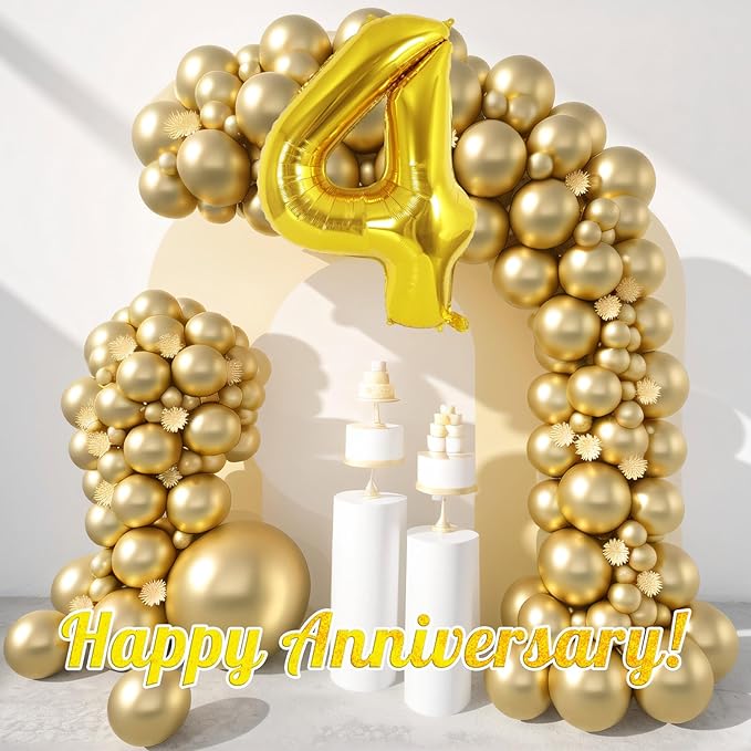 Gold Number 4 Balloon 40 Inch, Big Large Foil Helium Number Balloons, Giant Mylar Number 4 Balloons for 4 Year Old Birthday Party Decorations Supplies Anniversary