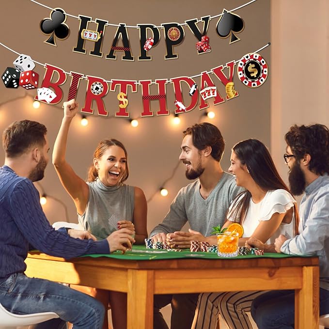 Hooqict Casino Theme Party Decorations Happy Birthday Banner Casino Party Banner Garland for Las Vegas Poker Night Birthday Party Decorations Supplies