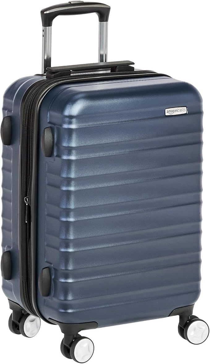 Amazon Basics 21" Hardside Carry-On Luggage with TSA Lock, Expandable, Organized Interior with Divider and Pockets, Spinner Wheels, Navy Blue