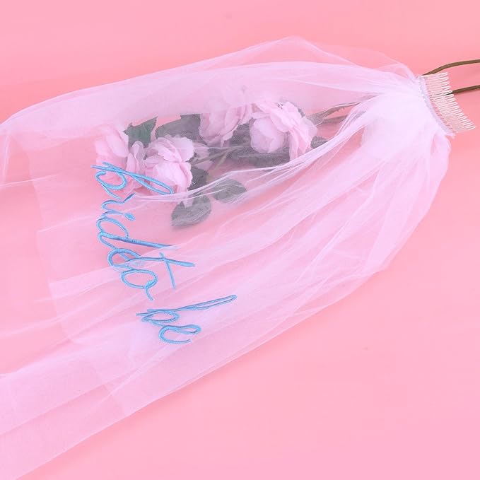 Chanaco Bride to Be Veil Bachelorette Party Accessories Bridal Shower Decorations Short Veils with Comb Favors Wedding Gifts (white blue)