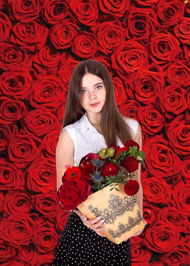 RUINI Red Rose Floral Wedding Photography Backdrop Rose Wall Valentines Day Wedding Bridal Shower Party Decorations Banner 5x7FT