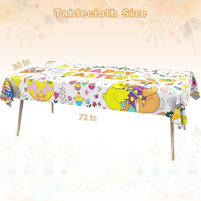 AinDen Easter Coloring Tablecloth for Kids, Giant 72 x 30 Inch Coloring Poster, Easter Party Decorations Table Cloth for Crafts Activities, Classroom & Home & Office (Multicolor-Easter)