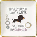 Topthink I Finally Locked Down A Weiner Will You Be My Bridesmaid – Ceramic Jewelry Holder Ring Dish Trinket Tray - Gift Maid of Honor Bachelorette Party Wedding Gifts for Besties Friends Women