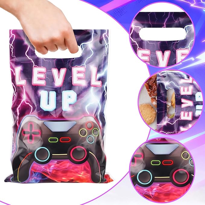 Adecortalk 50 Pcs Video Game Party Favor Bags Video Game Gift Bag Plastic Candy Goodie Treat Gift Bags for Kids Game On Birthday Baby Shower Party Decorations Gamer Party Supplies