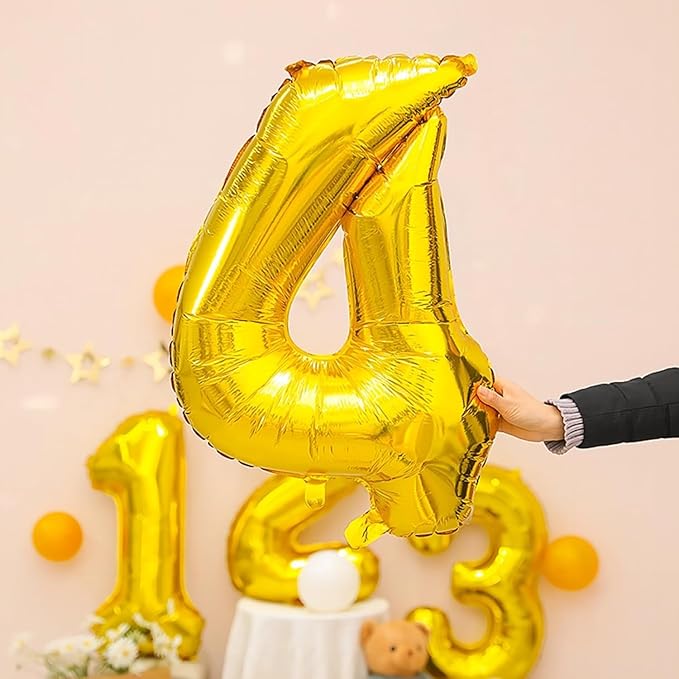 16 In Gold Large Numbers Balloons 0-9, Self Inflating Number 4 Balloons for Boys Girls, Big Gold Digit 4 Balloons for Women Men Birthday Party Anniversary Wedding Supplies Decorations