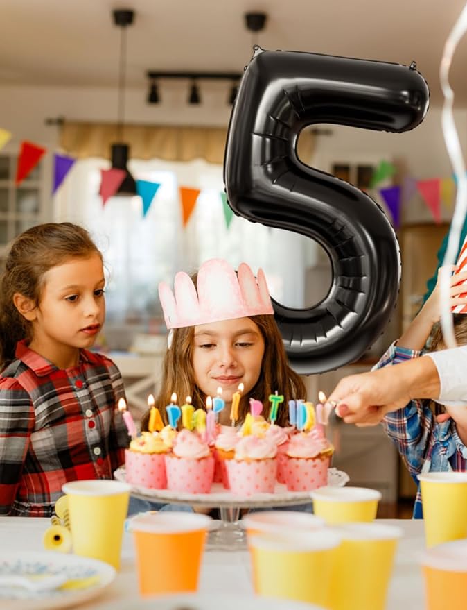 Black Number 5 Balloons – 40 Inch Giant Foil Number Balloon, Black Number Balloon for Men Women Boys Girls Birthday Graduation Anniversary Party Decorations