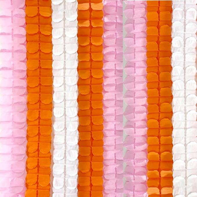 10PCS Four Leaf Clover Paper Flowers Garland Decorations Four Leaf Clover Paper Banner Tissue Paper Streamers Reusable Hanging Garland for Wedding Party Backdrop Home Decor(White Pink Orange kit)