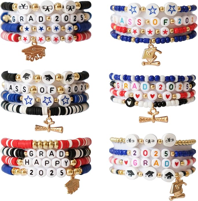 24PCS Class of 2025 Graduation Bracelets Handmade Adjustable Grad Party Jewelry Accessories Bulk