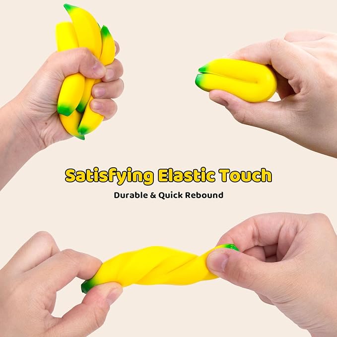 LovesTown 30PCS Banana Stress Toys, Squeeze Toys Mini Stretchy Fidget Balls Banana Stress Balls for Relief Kids Adults Party Favors