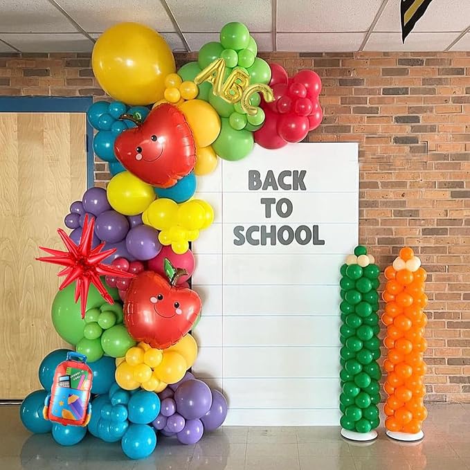 Back to School Balloon Arch Garland Kit,152Pcs Rainbow Balloons with Pencil Apple Schoolbag ABC Foil Balloons for First Day of School Kindergarten Graduation Back To School Classroom Party Decorations