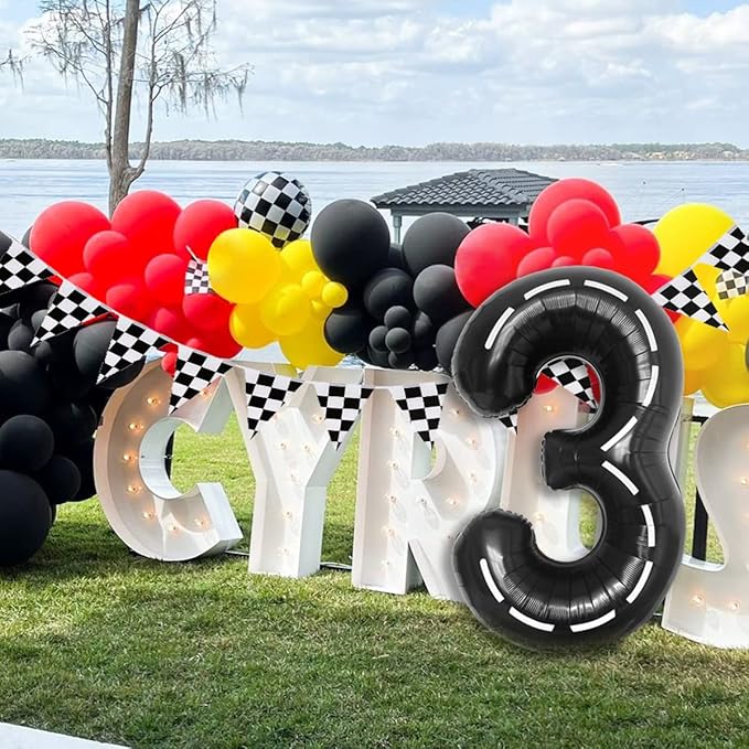 134pcs Balloons Race Car Party Supplies - Racing Car Theme Decorations Kit With Number Balloons, Garland, Vroom Birthday Party Decorations