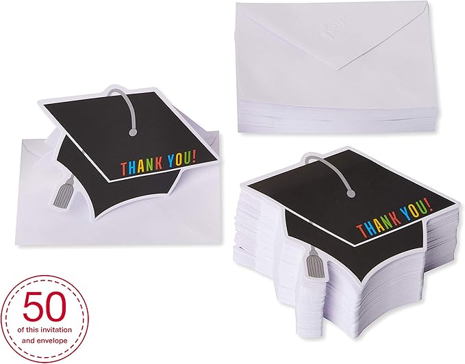 American Greetings Graduation Blank Thank You Cards with Envelopes, Graduation Cap Shape (50-Count)