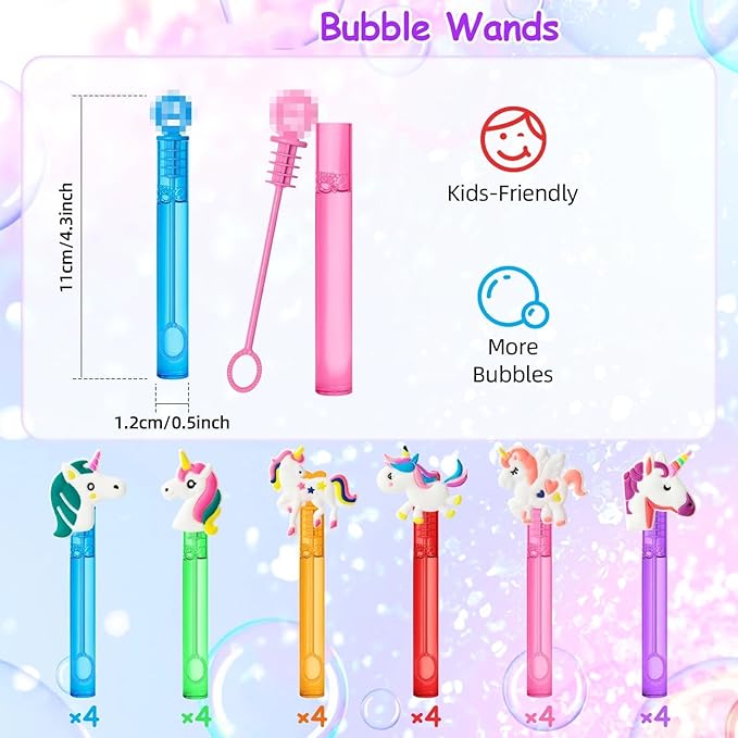AFZMON 24 Unicorn Party Favors Bubble Wands for Kids, Rainbow Horse Mini Bubbles Wand Toys, Rainbow Theme Birthday Party Supplies Goodie Gift Bag Stuffers Pinata Classroom Prizes