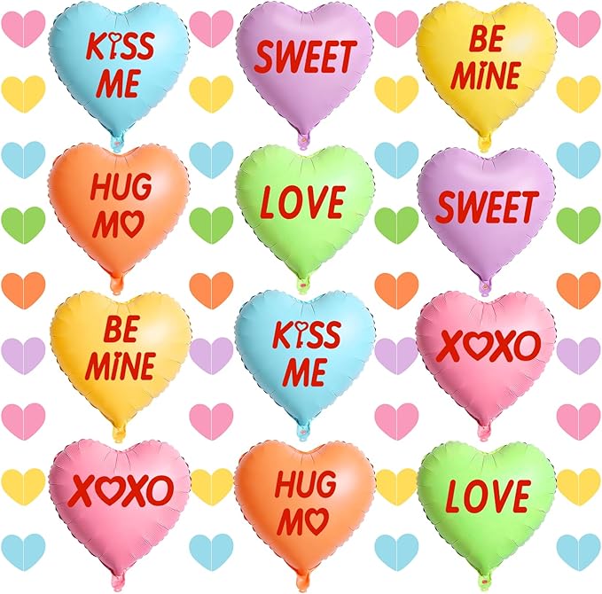 12pcs Valentine's Day Heart Balloons, 18 Inch Foil Heart Shaped Balloons With Heart Garland Valentines Galentines Day Decorations