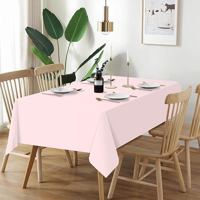 QIKSION Pink Plastic Table Cloth Disposable 6 Pack, 54 x 108 Inch Tablecloths for Valentines, Easter, Mothers Day Decorations, Baby Shower Birthday Party, Rectangle Table Cover