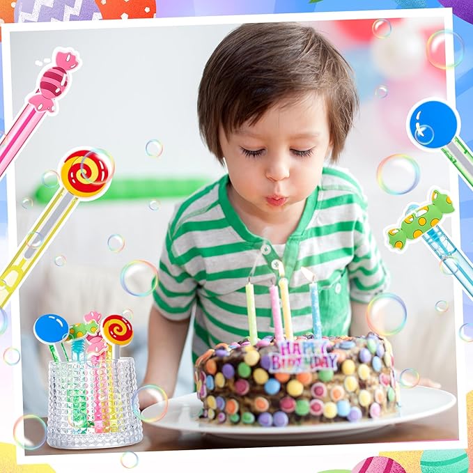 Leyndo 24 Pcs Candy Bubbles Wands Bulk Candy Themed Party Favors Mini Wands Lollipop Bubbles for Candy Party Favor Game Toys for Gift Bag Stuffers