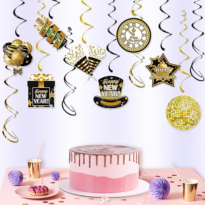 Happy New-Years Eve Party-Decorations Iridescent-Streamers - 8pcs Neon Glitter Holographic 2025 Nye Hanging Swirls Banner Supplies, Classroom Ceiling Garland Indoor Holiday Decor Panduola