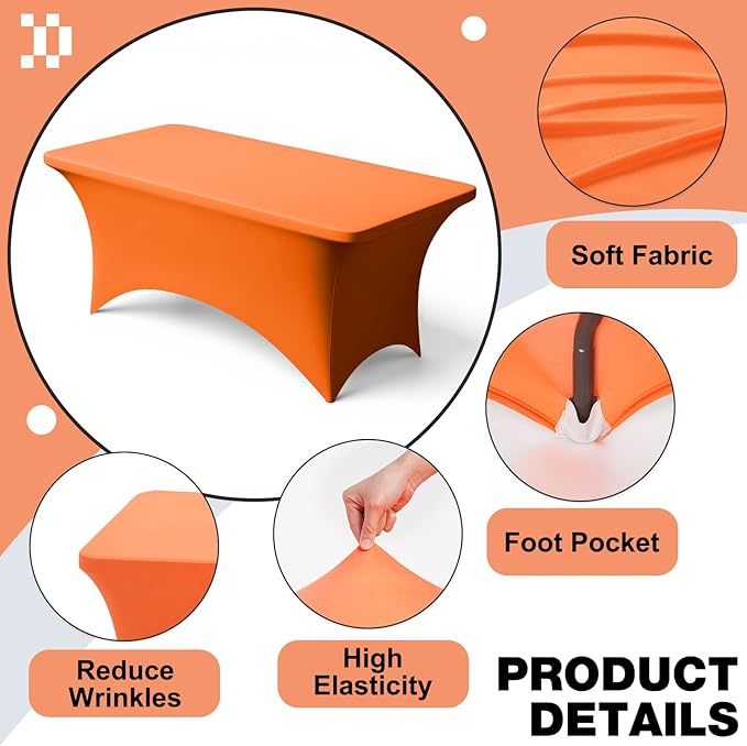 Trlyc 1 Pack 4FT Spandex Table Cloth - 48 x 30 Inch Rectangular Stretch Tablecloth, Wrinkle Resistant Scretch Table Cover for Wedding, Party, Banquet, Picnic, Outdoor Decoration (1Pcs,Orange)