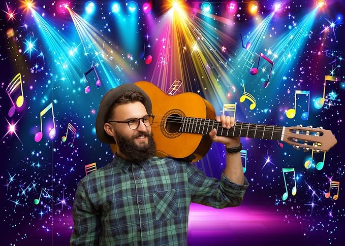 AIIKES 7x5ft Rainbow Stage Photography Backdrop1980s Colorful Disco Backdrop Rock Music Glow Neon Dance Birthday Party Decorations Backdrop XY142